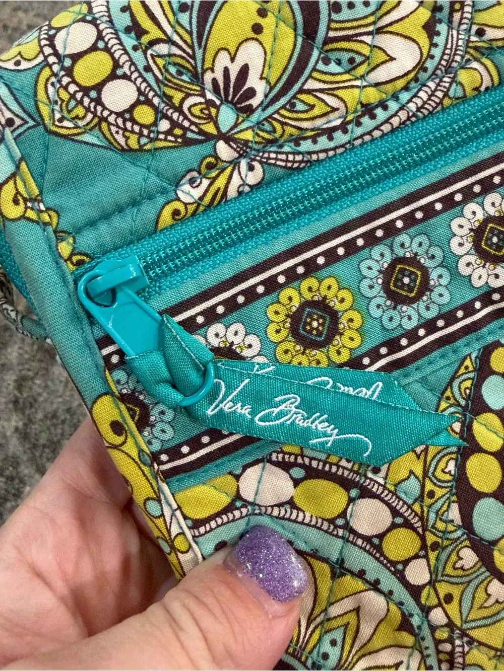 Vera Bradley Teal & Yellow Quilted Paisley Crossbody Phone Bag